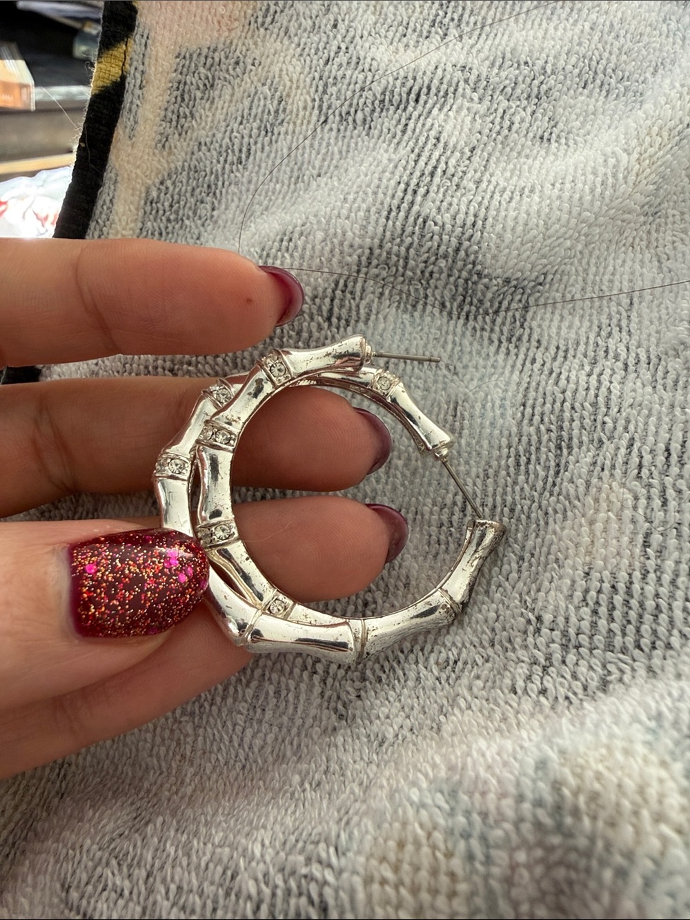 Silver bamboo hoop earrings